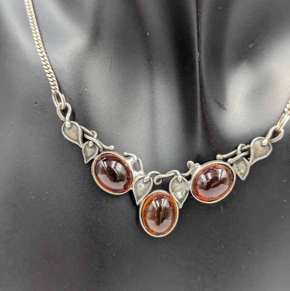Elegant Cogniak Color Baltic Amber Sterling 925 Art Nouveau Style Necklace 20" - Picture 4 of 10